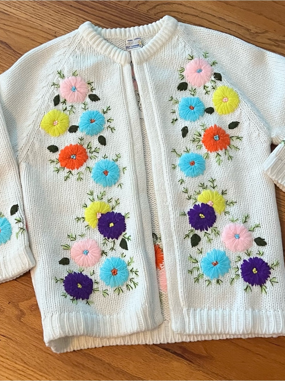 Vintage Sweater Cardigan with Multicolor Floral Embroidery